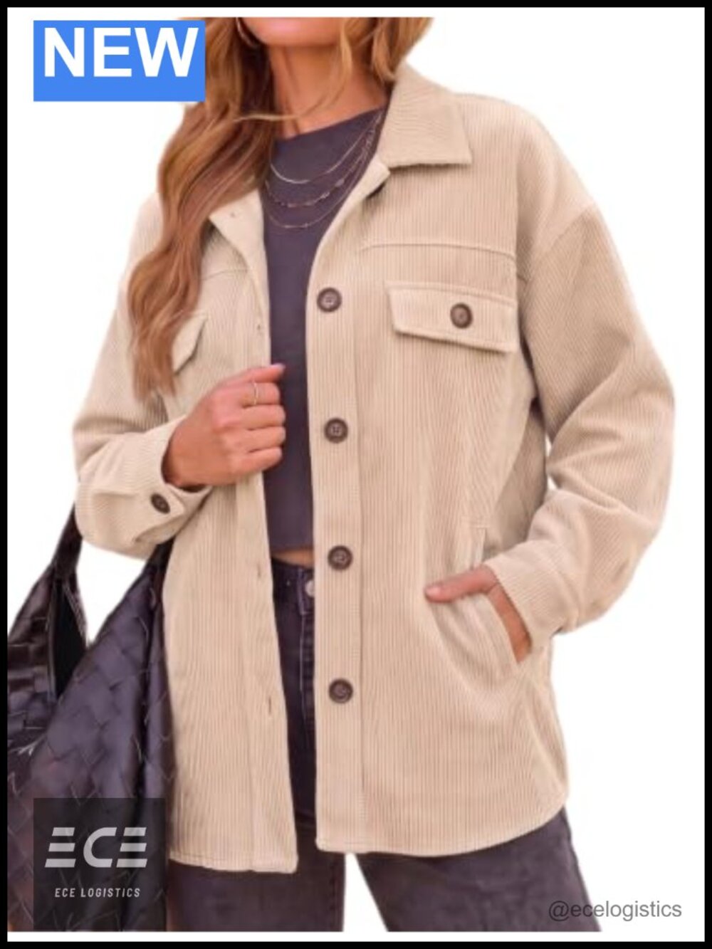 Corduroy Shacket Button Down Long Sleeve Jacket Oversized